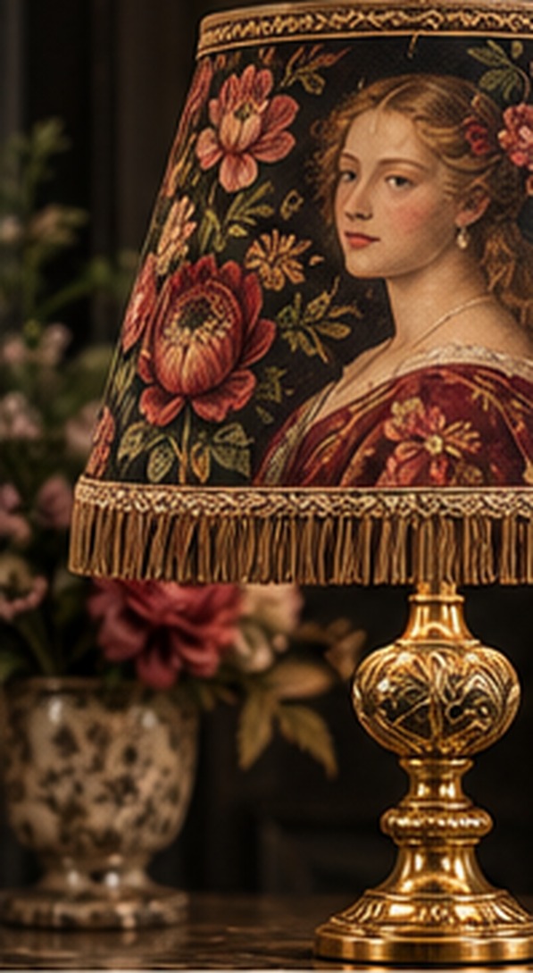 The Muse — Portrait & botanical lampshade by Snowball Atelier